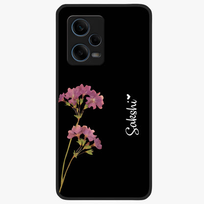 Riching Lavender Flower Custom Name Glass Case showing flat back view with lavender floral artwork and personalized name design.