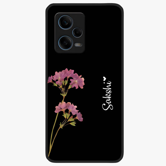 Riching Lavender Flower Custom Name Glass Case showing flat back view with lavender floral artwork and personalized name design.