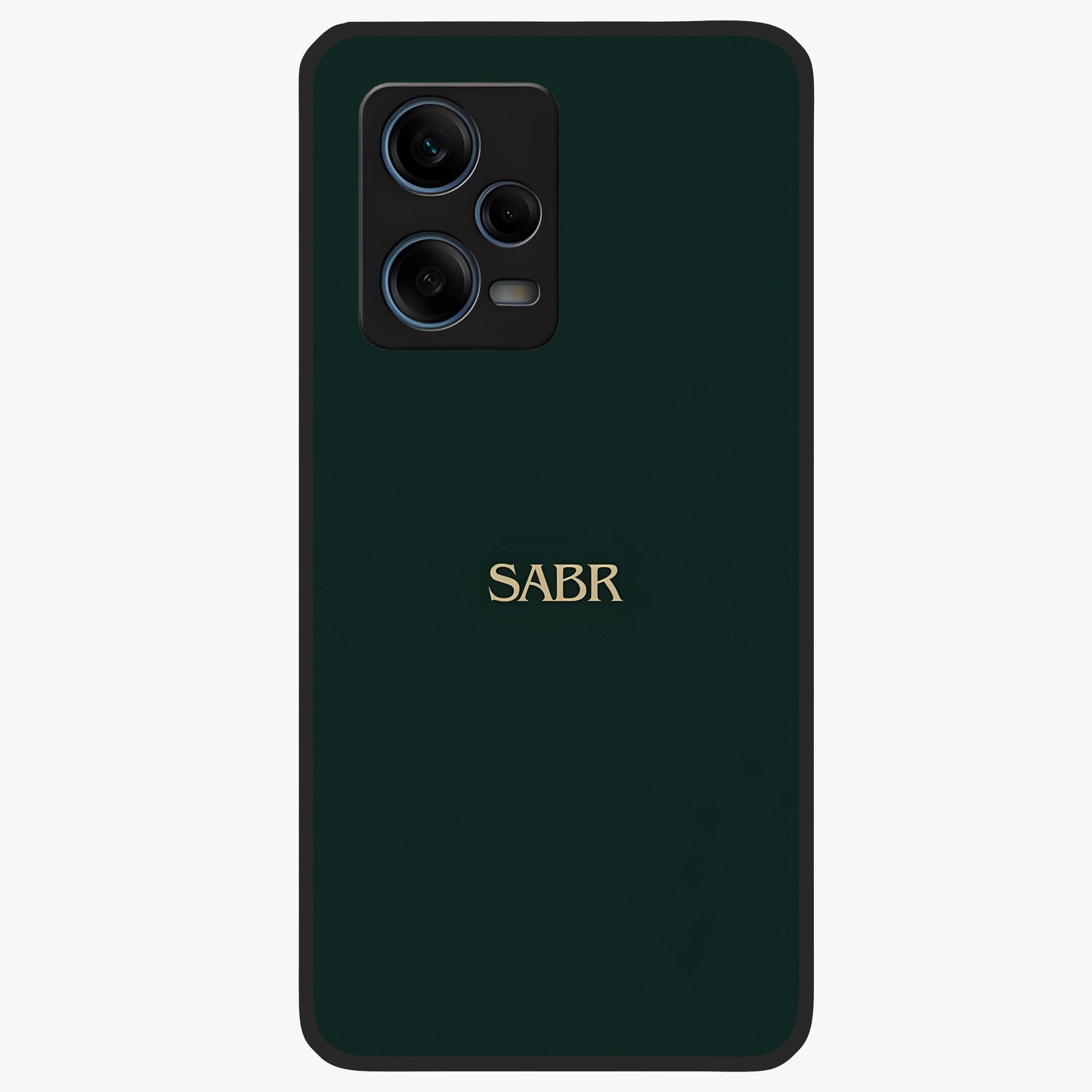 Sabr Minimal Patience Glass Case showing flat back view with minimalist typography artwork and glossy glass finish.