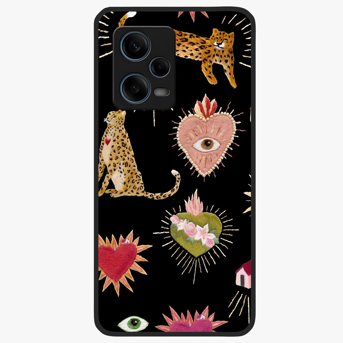 Sacred Jungle Heart Glass Case showing flat back view with jungle inspired heart artwork and glossy glass finish.