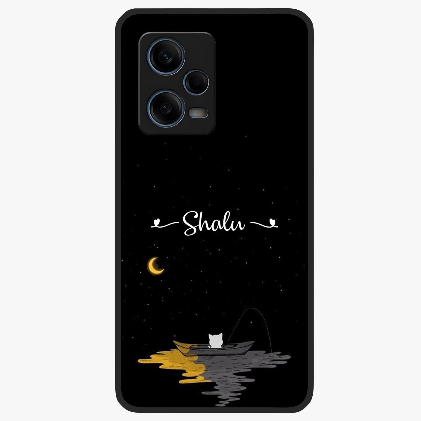 Silent Night Row Glass Case showing flat back view with calm night themed artwork and glossy glass finish.