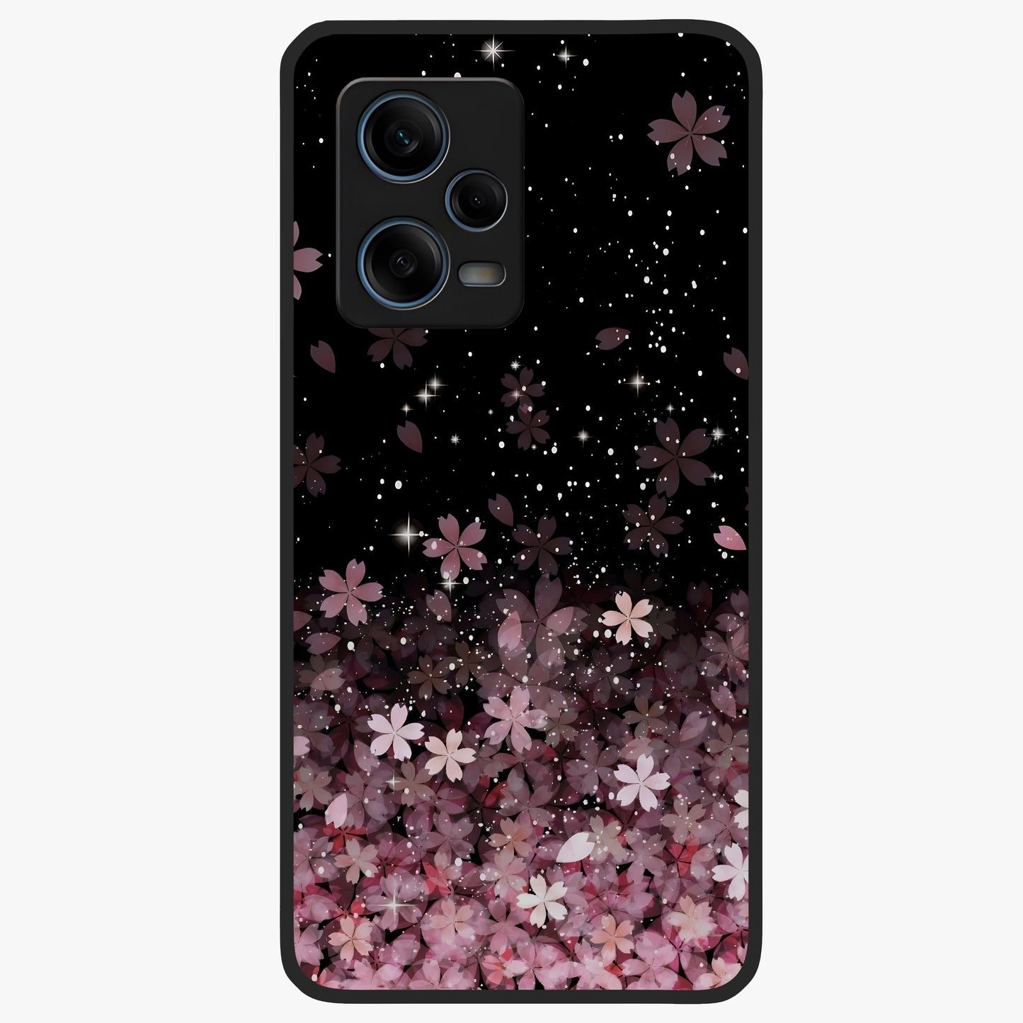 Small Starry Flowers Glass Case showing flat back view with delicate starry floral artwork and glossy glass finish.