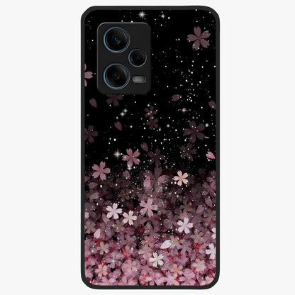 Small Starry Flowers Glass Case showing flat back view with delicate starry floral artwork and glossy glass finish.