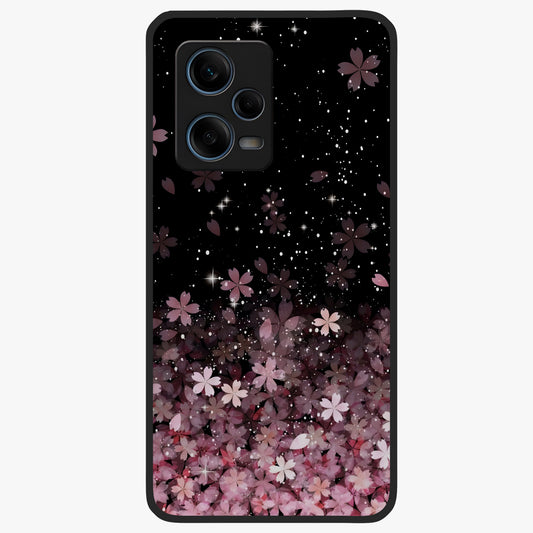 Small Starry Flowers Glass Case showing flat back view with delicate starry floral artwork and glossy glass finish.