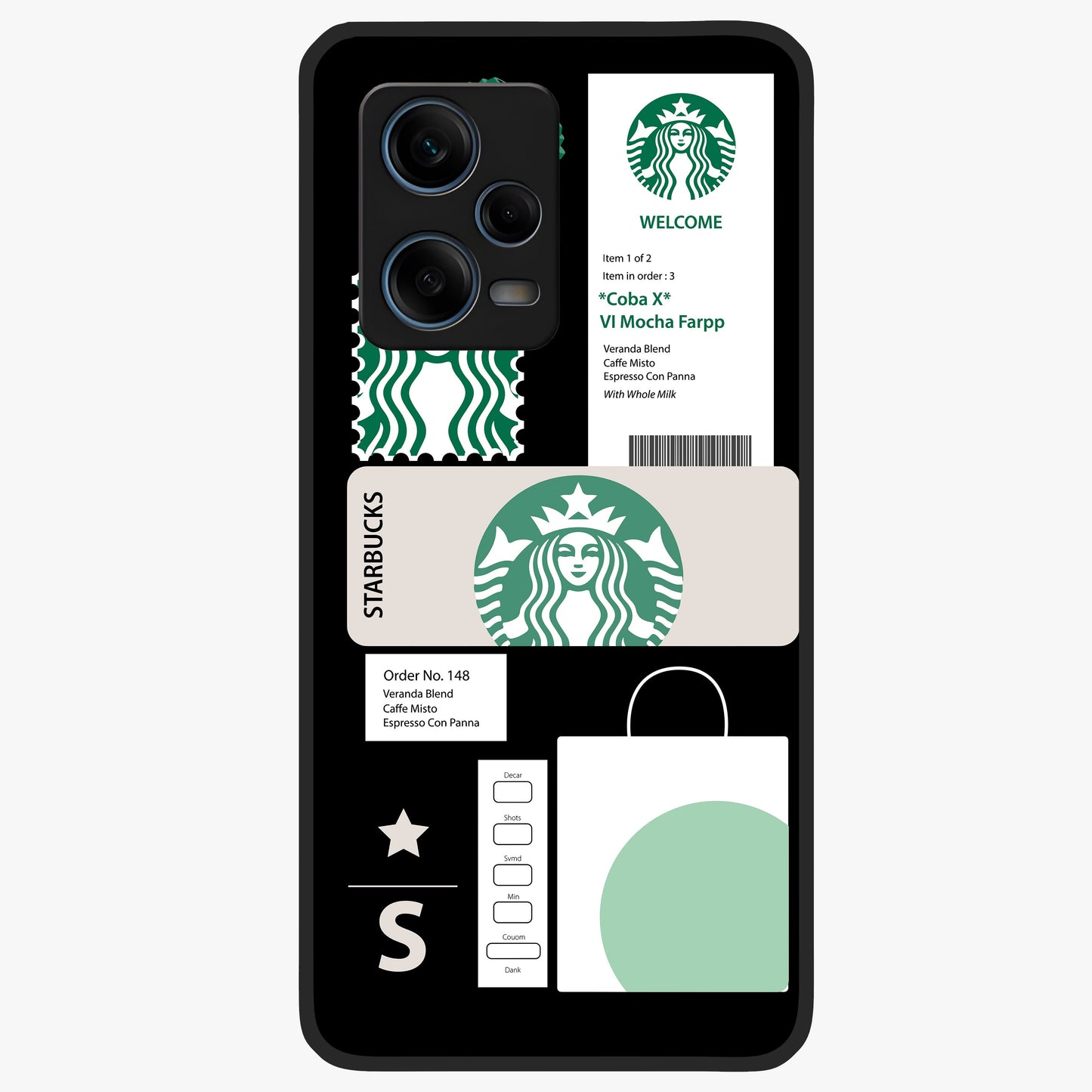 Starbucks Mocha Glass Case showing flat back view with coffee inspired artwork and glossy glass finish.