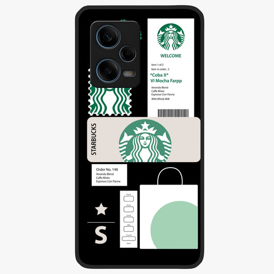 Starbucks Mocha Glass Case showing flat back view with coffee inspired artwork and glossy glass finish.