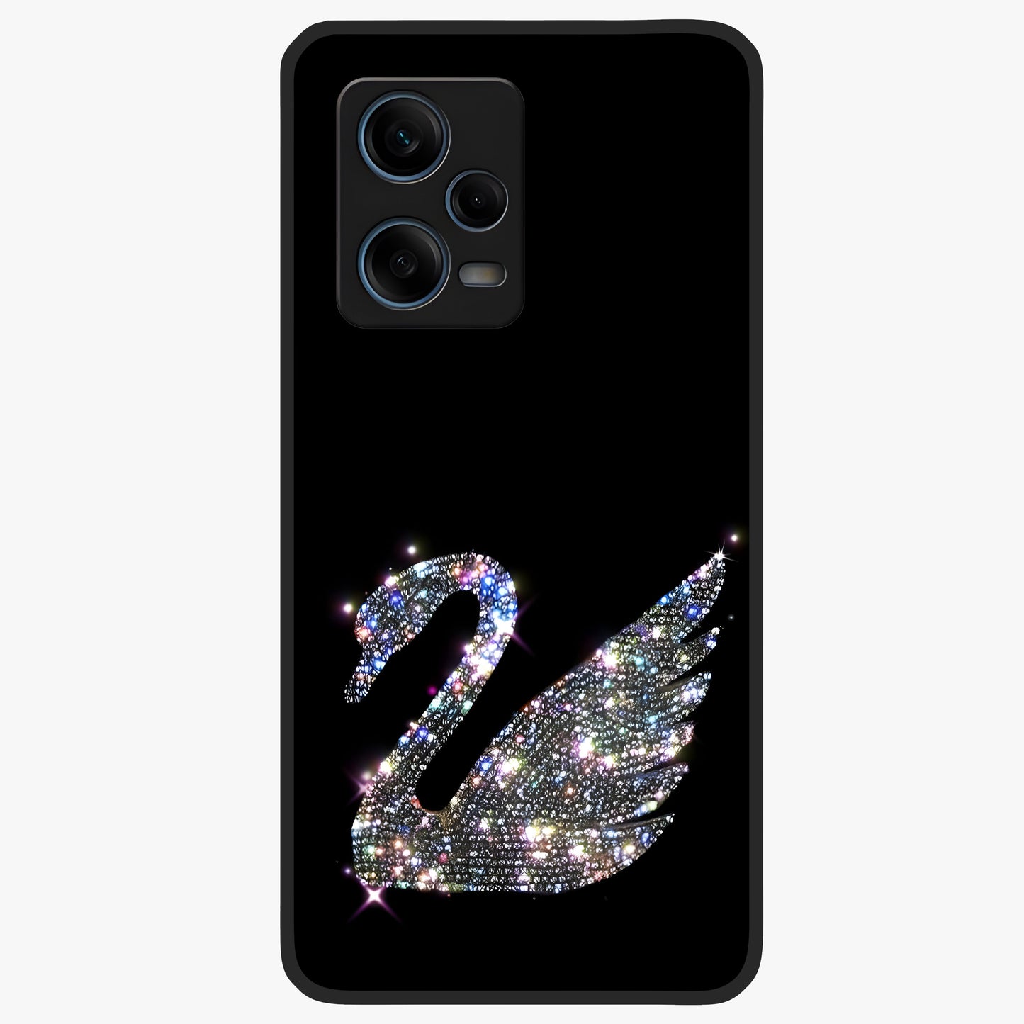 Starlit Swan Grace Glass Case showing flat back view with graceful swan artwork under starry sky and glossy glass finish.