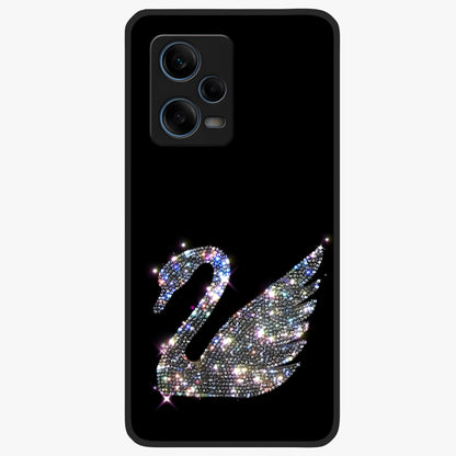 Starlit Swan Grace Glass Case showing flat back view with graceful swan artwork under starry sky and glossy glass finish.