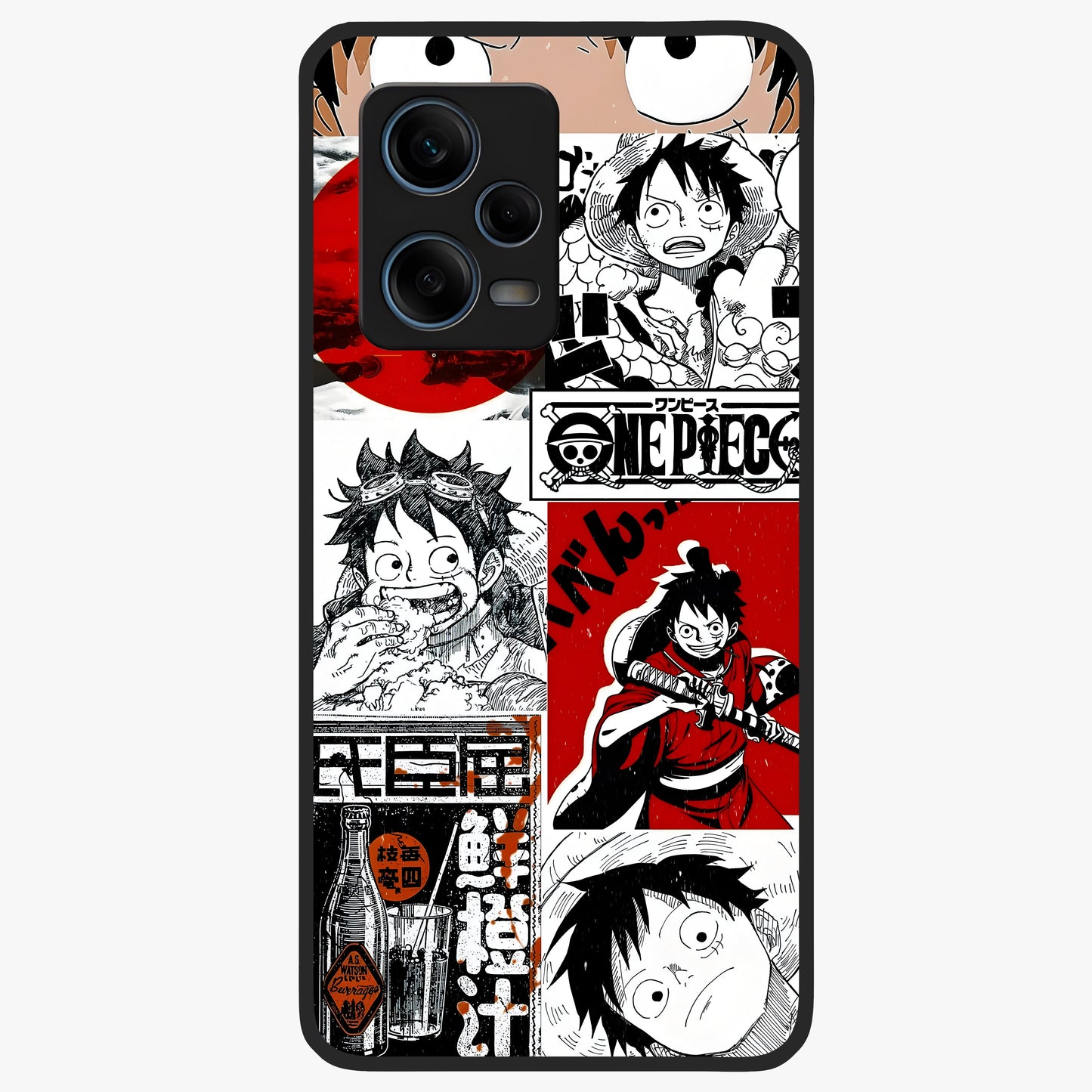 Strawhat Chaos Panels Glass Case showing flat back view with anime inspired chaos panel artwork and glossy glass finish.