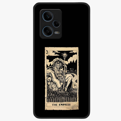 The Empress Glass Case showing flat back view with regal feminine artwork and glossy glass finish.