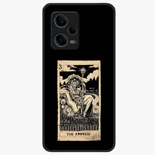 The Empress Glass Case showing flat back view with regal feminine artwork and glossy glass finish.