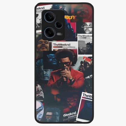 The Weeknd Glass Case showing flat back view with music inspired artistic portrait artwork and glossy glass finish.
