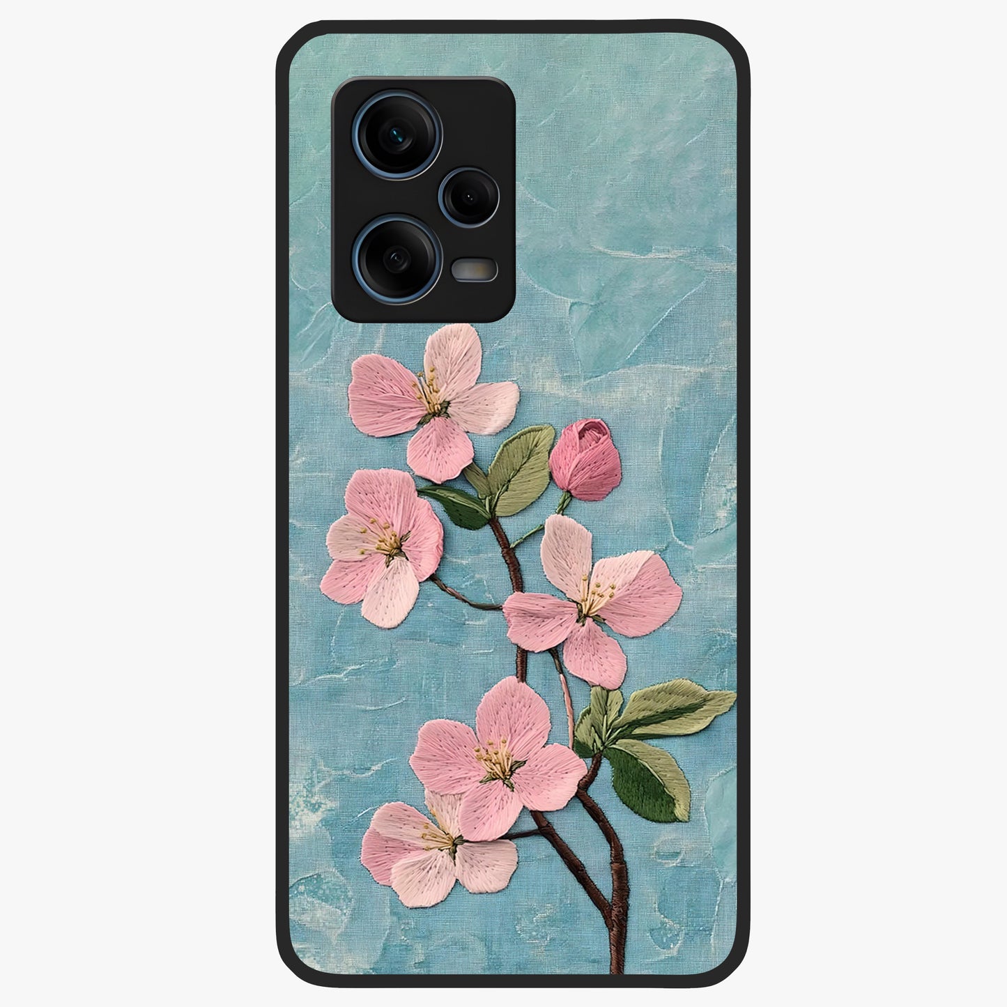 Threaded Blossom Breeze Glass Case showing flat back view with delicate blossom artwork and glossy glass finish.