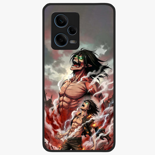 Titan Awakening Fury Glass Case showing flat back view with powerful titan inspired artwork and glossy glass finish.