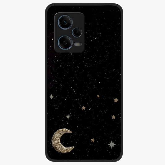 Twinkle Star With Half Moon Glass Case showing flat back view with star and half moon artwork and glossy glass finish.