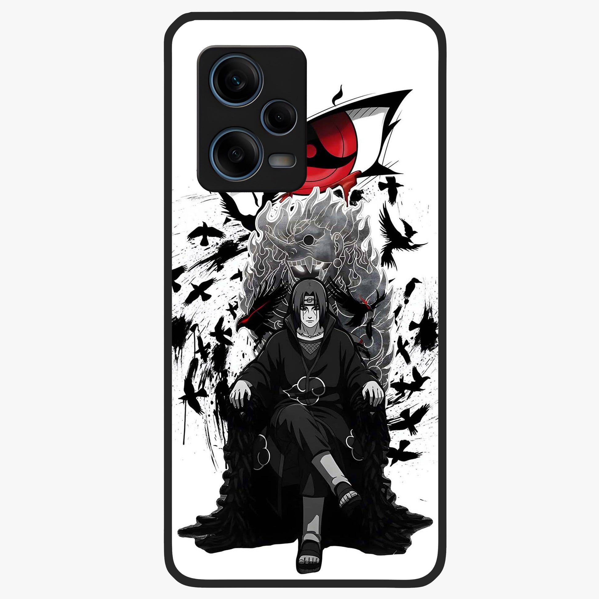 Uchiha Shadow Throne Glass Case showing flat back view with cosmic underwater themed artwork and glossy glass finish.
