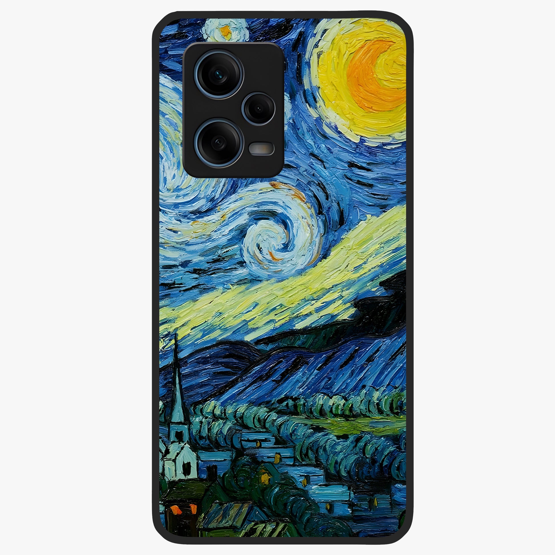 Van Gogh Art Glass Case showing flat back view with classic painterly artwork inspired by Van Gogh style and glossy glass finish.