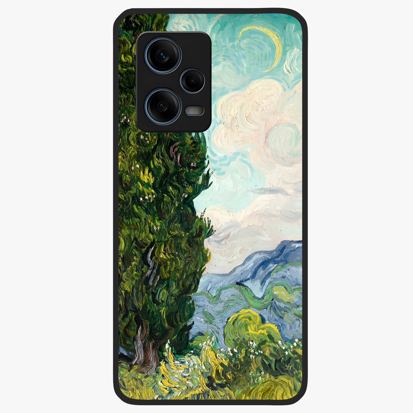 Van Gogh Vintage Art Glass Case showing flat back view with vintage painterly artwork inspired by Van Gogh style and glossy glass finish.