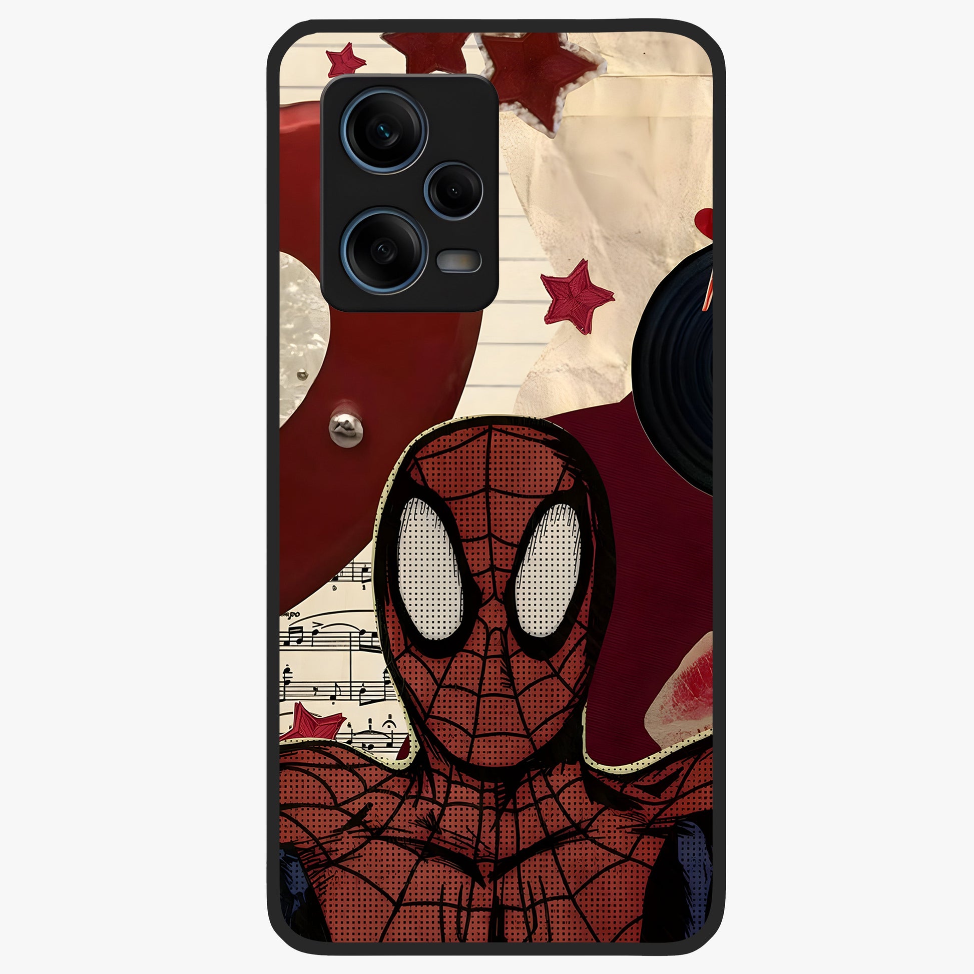 Web Warrior Vibes Glass Case showing flat back view with superhero inspired web themed artwork and glossy glass finish.