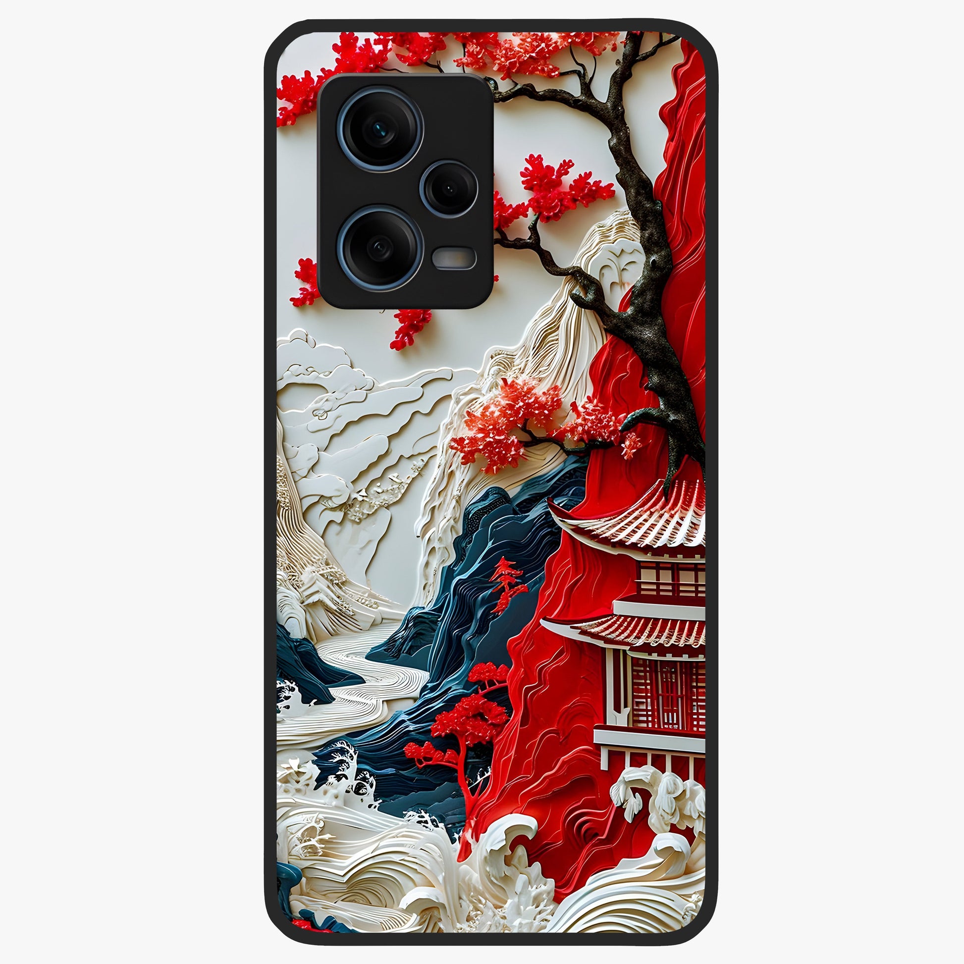 Whispers Of Sakura Waves Glass Case showing flat back view with cherry blossom wave artwork and glossy glass finish.