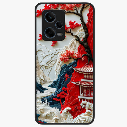 Whispers Of Sakura Waves Glass Case showing flat back view with cherry blossom wave artwork and glossy glass finish.