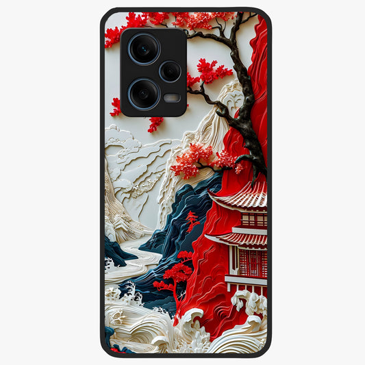 Whispers Of Sakura Waves Glass Case showing flat back view with cherry blossom wave artwork and glossy glass finish.