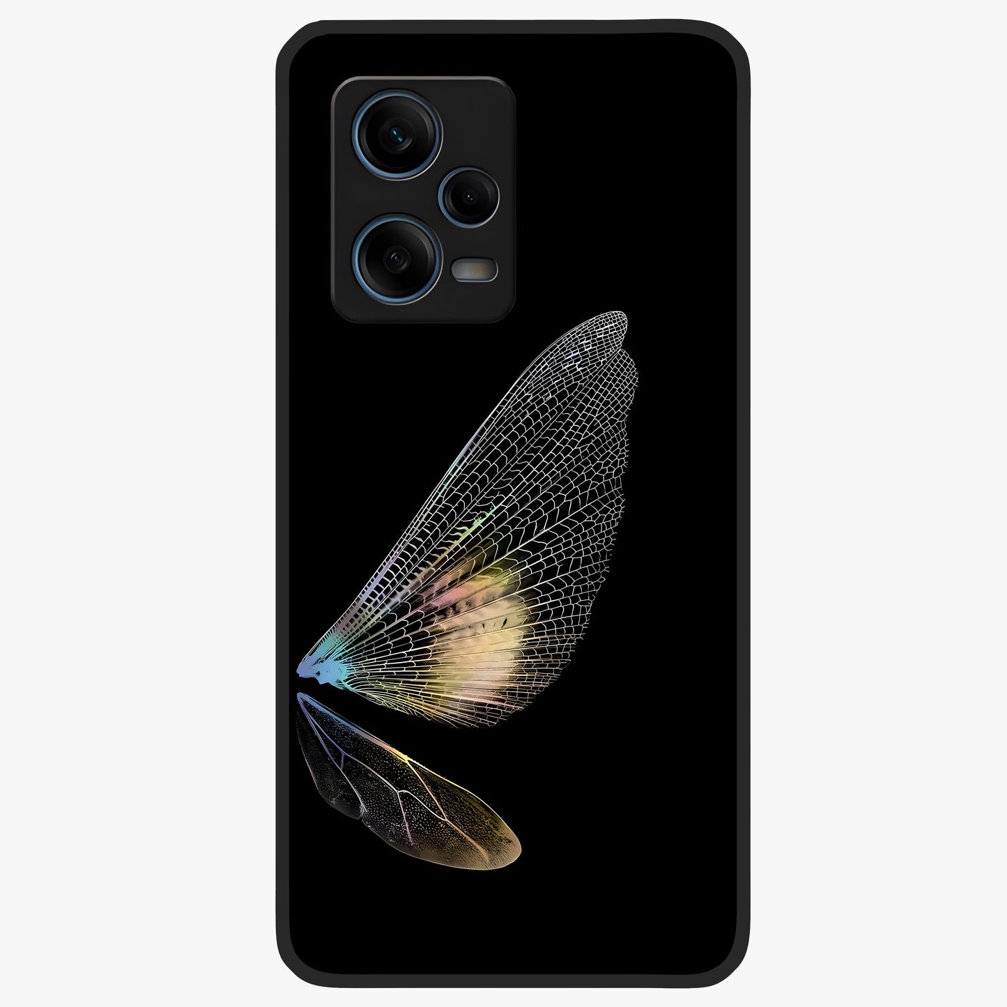 Whispers Of Wings Glass Case showing flat back view with graceful wing inspired artwork and glossy glass finish.