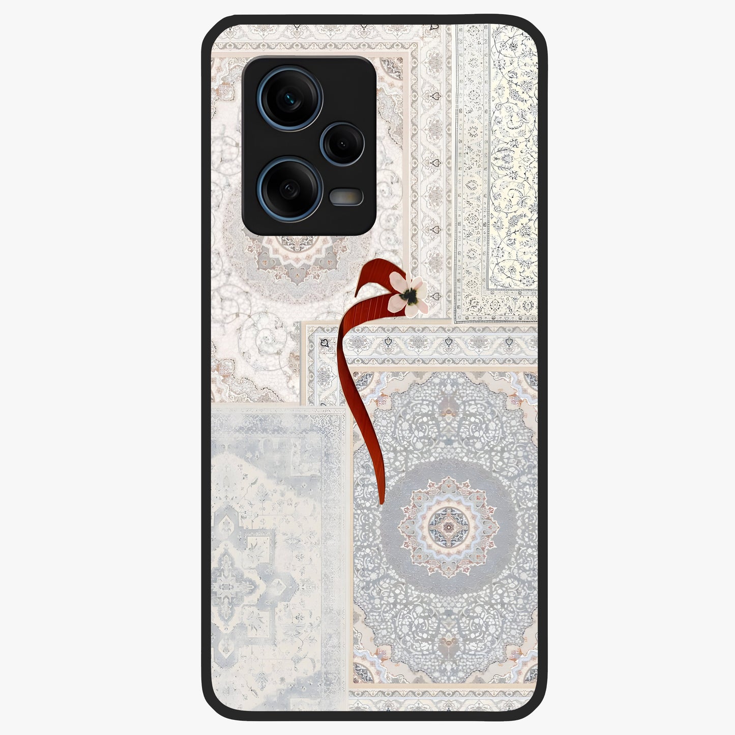 White Aesthetic Bow Glass Case showing flat back view with minimal bow artwork and glossy glass finish.