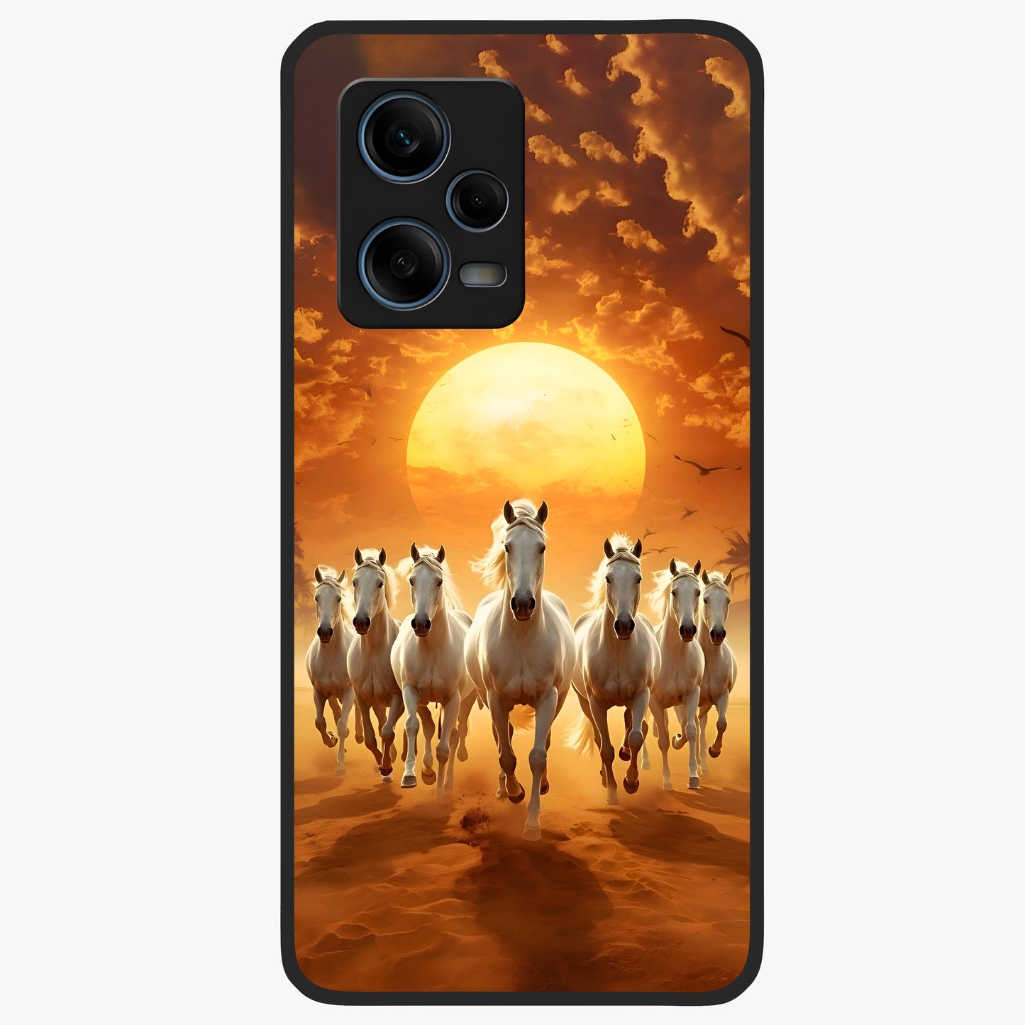 Wild Sunset Majesty Glass Case showing flat back view with majestic sunset landscape artwork and glossy glass finish.
