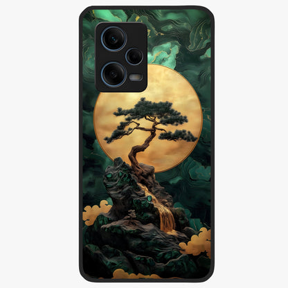 Zen Moon Rise Glass Case showing flat back view with calm moonrise artwork and glossy glass finish.