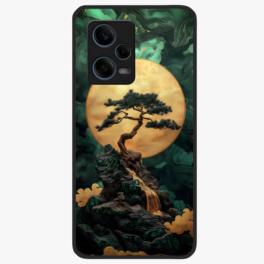Zen Moon Rise Glass Case showing flat back view with calm moonrise artwork and glossy glass finish.