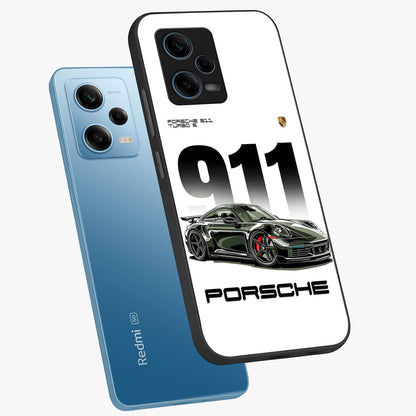 911 Turbo Dominance Glass Case displayed in premium angled mockup highlighting sporty car illustration and sleek glass surface.