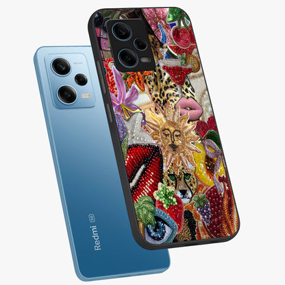 Beaded Fashion Jungle Glass Case displayed in angled mockup highlighting colorful fashion bead design and artistic pattern.