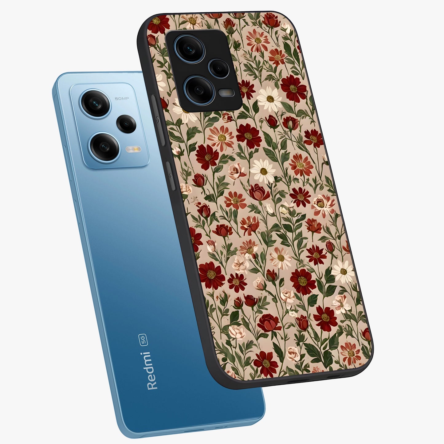 Biege Flower With Leaf Glass Case displayed in angled mockup highlighting minimal floral leaf design and elegant aesthetic.