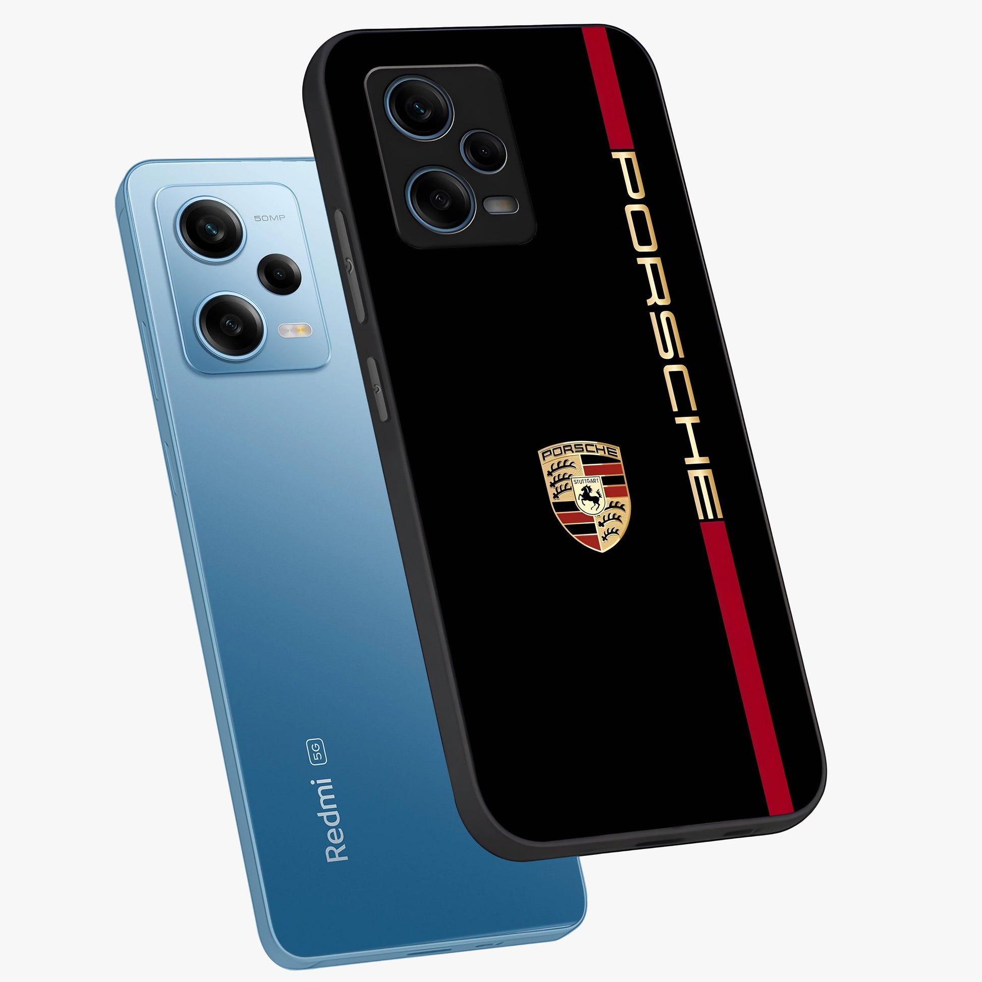 Black Minimal Porsche Glass Case displayed in angled mockup highlighting modern minimal car illustration and clean aesthetic design.