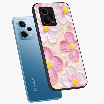 Blush Bloom Texture Glass Case displayed in angled mockup highlighting subtle bloom pattern with aesthetic pastel design.