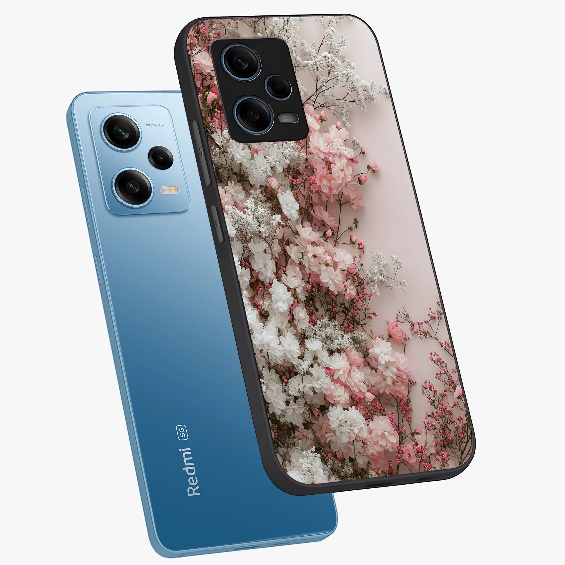 Blush Blossom Cloud Glass Case displayed in angled mockup highlighting soft cloud and blossom design with pastel aesthetic.