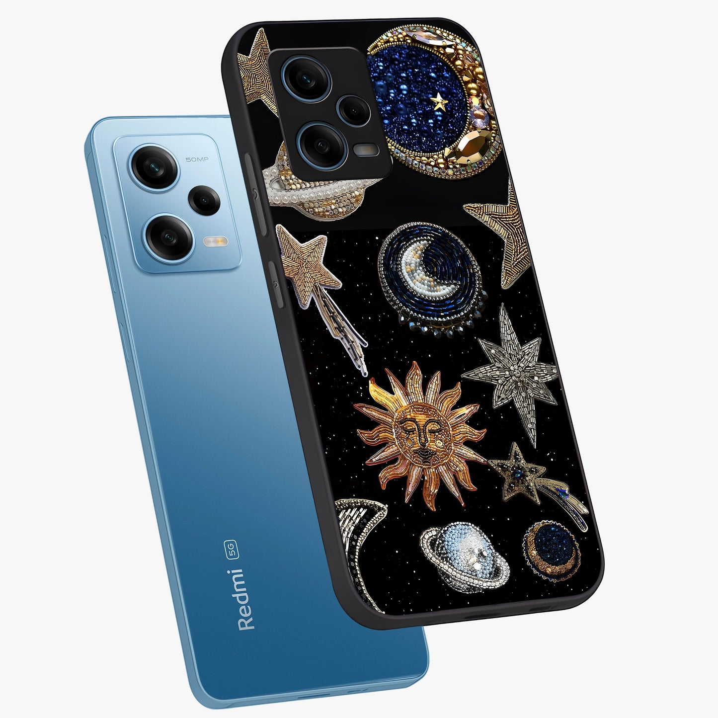 Celestial Gem Constellations Glass Case displayed in angled mockup highlighting gemstone inspired constellation design.