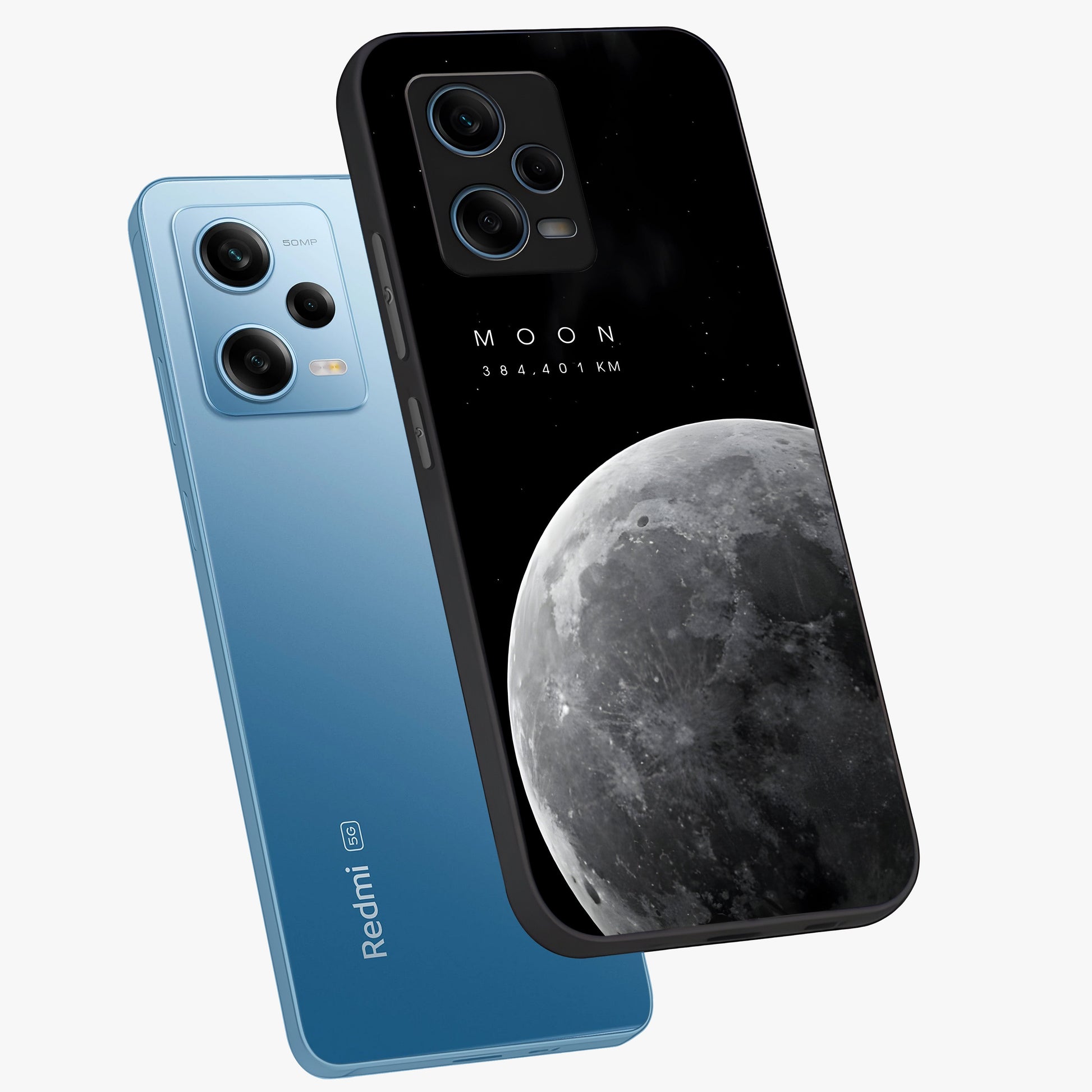 Cosmic Moon Glow Glass Case displayed in angled mockup highlighting celestial moon design with cosmic aesthetic theme.
