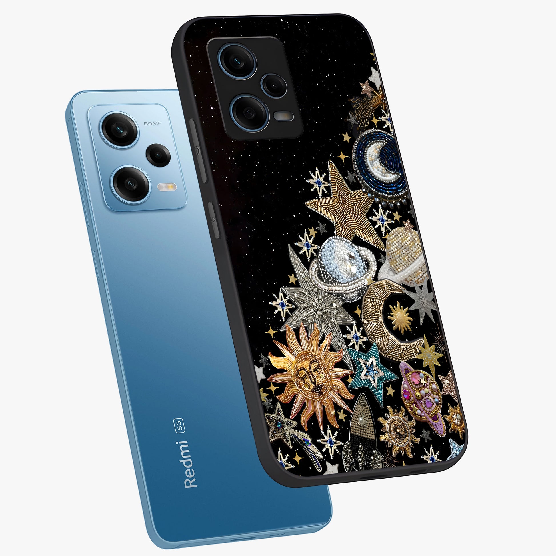 Cosmic Sparkle Dreams Glass Case displayed in angled mockup highlighting dreamy star sparkle design with celestial aesthetic.