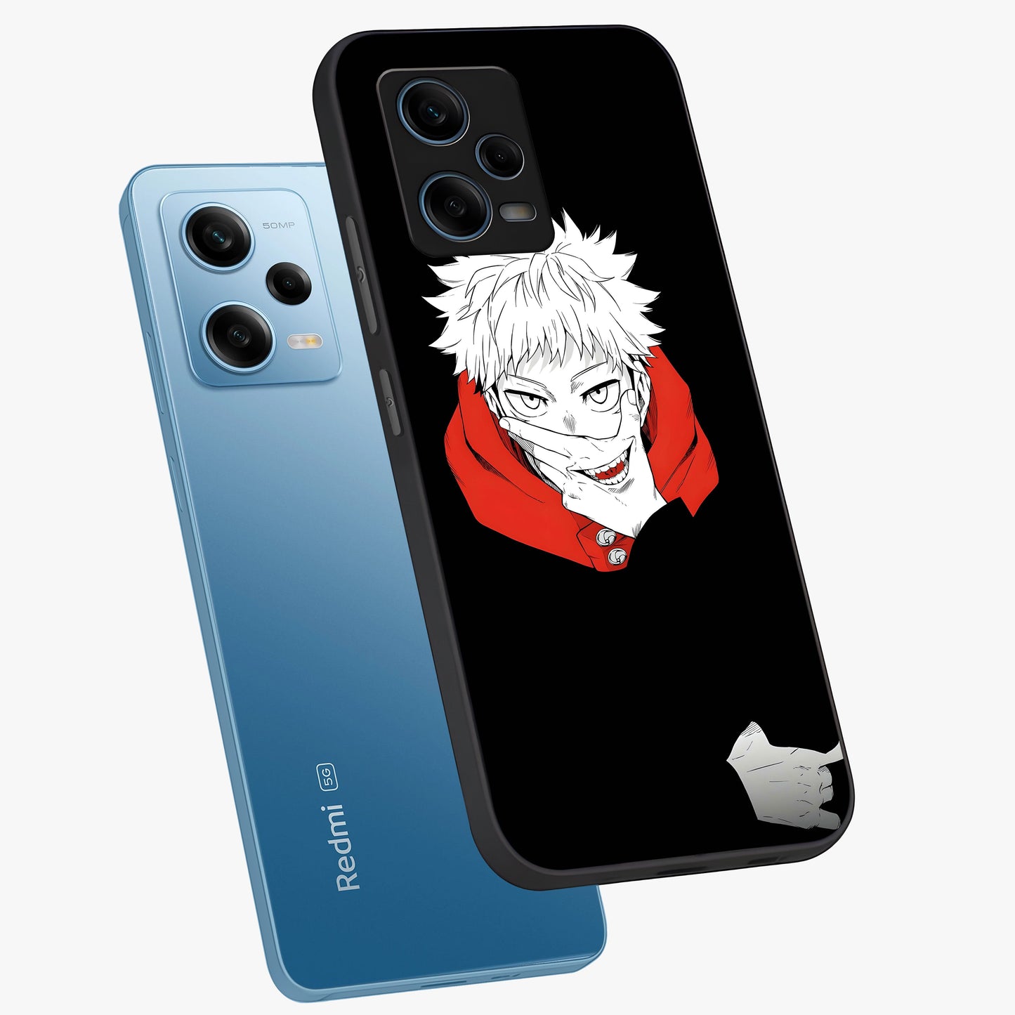 Crimson Chaos Smile Glass Case displayed in angled mockup highlighting edgy crimson smile design with graphic aesthetic.
