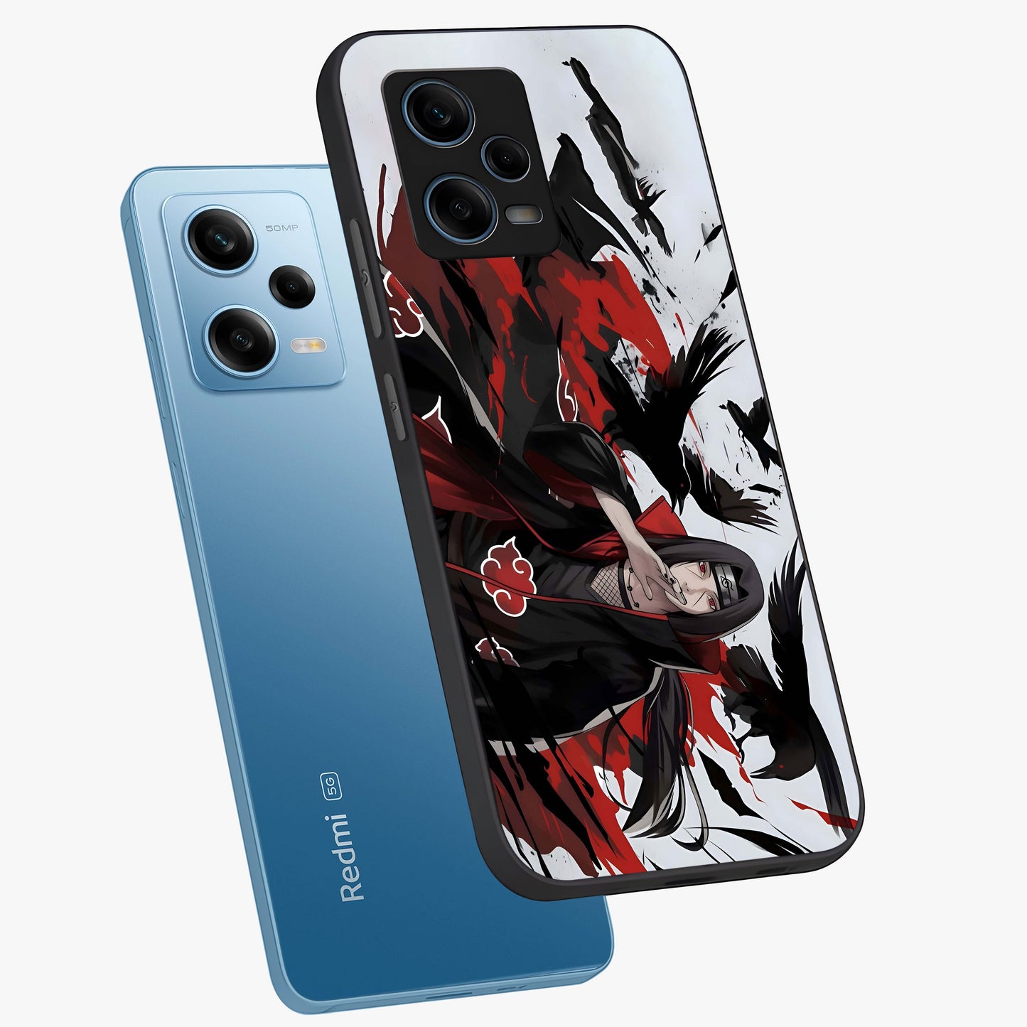 Crimson Crow Illusion Glass Case displayed in angled mockup highlighting mysterious crow graphic with dark aesthetic style.