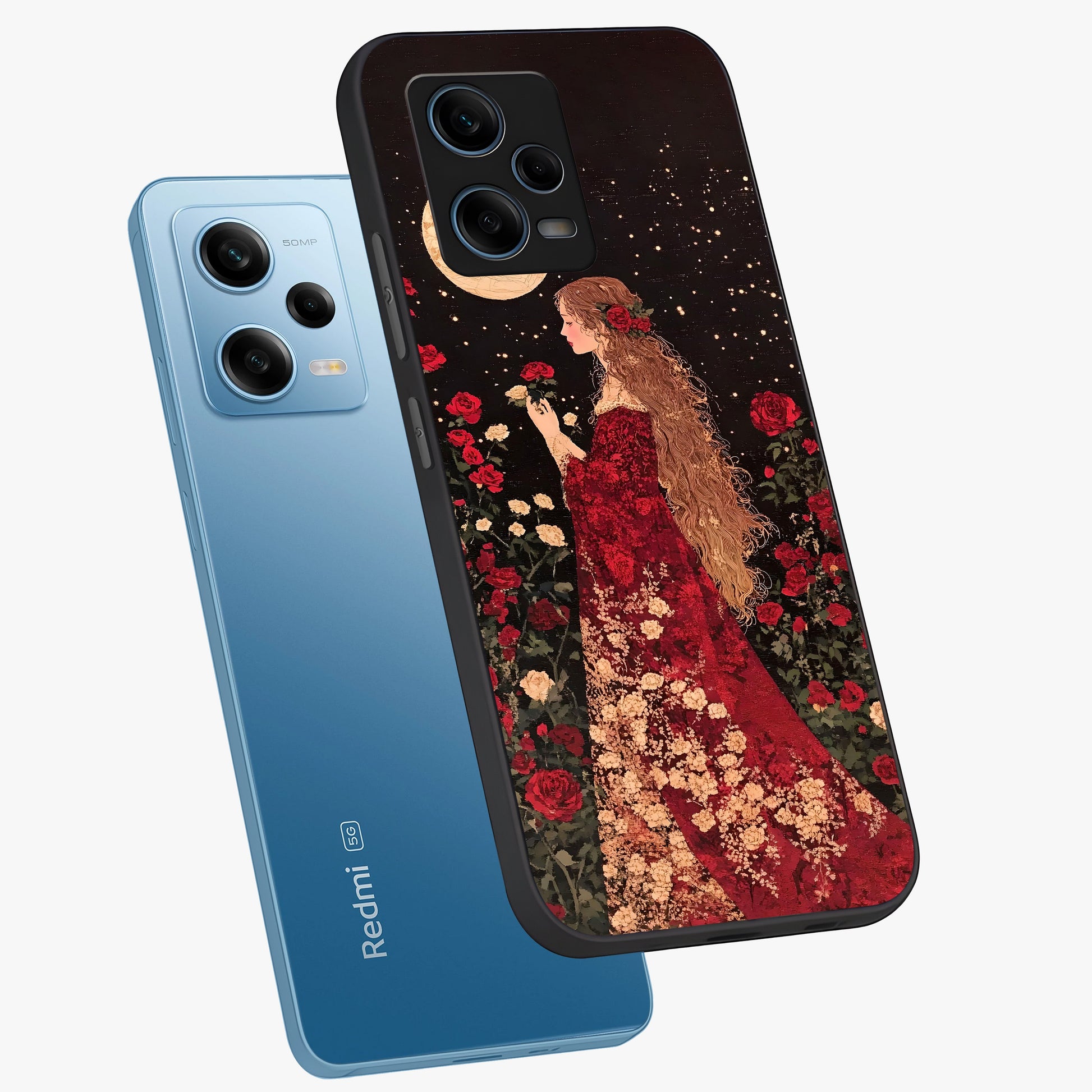 Crimson Dreams Glass Case displayed in angled mockup highlighting soft crimson aesthetic design with artistic theme.