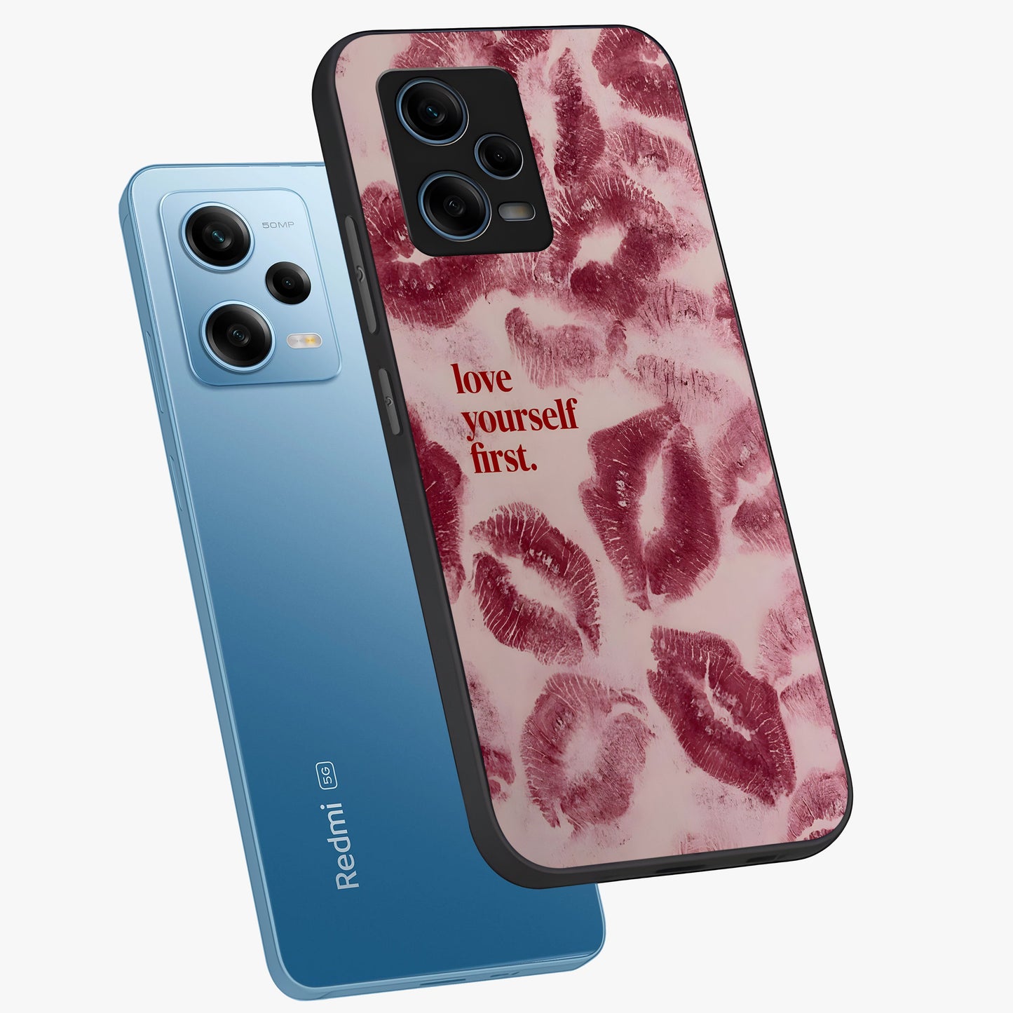 Crimson Kiss Love Glass Case displayed in angled mockup highlighting bold love inspired design with modern aesthetic style.