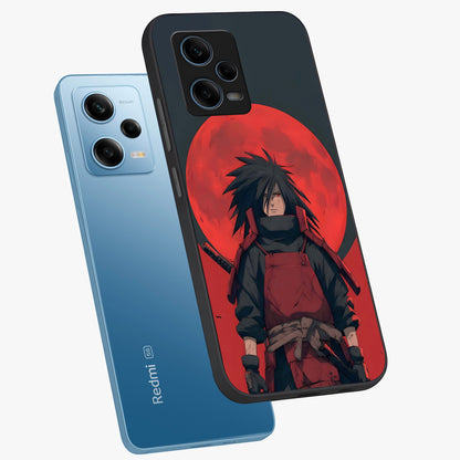 Crimson Moon Warlord Glass Case displayed in angled mockup highlighting dramatic crimson moon design with fantasy aesthetic.