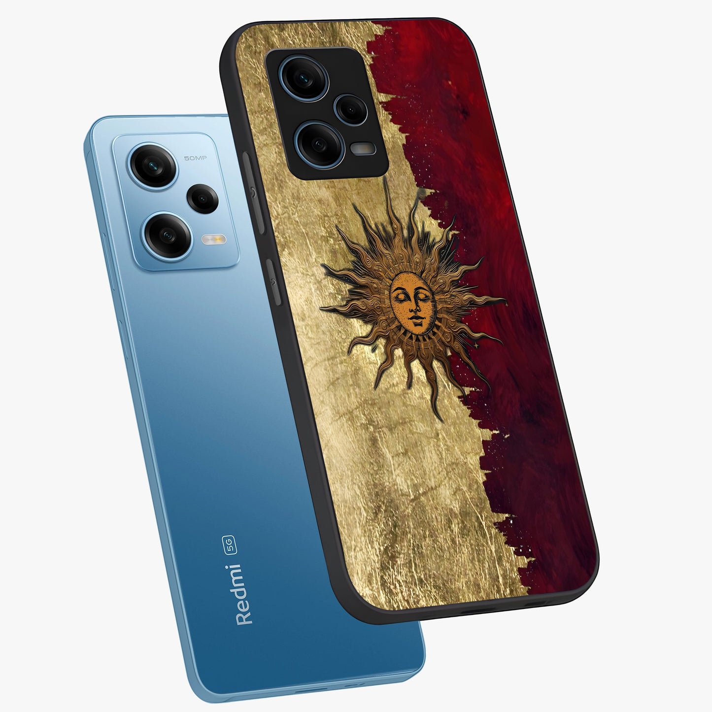 Crimson Sun Majesty Glass Case displayed in angled mockup highlighting majestic crimson sun design with bold aesthetic style.