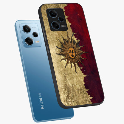 Crimson Sun Majesty Glass Case displayed in angled mockup highlighting majestic crimson sun design with bold aesthetic style.