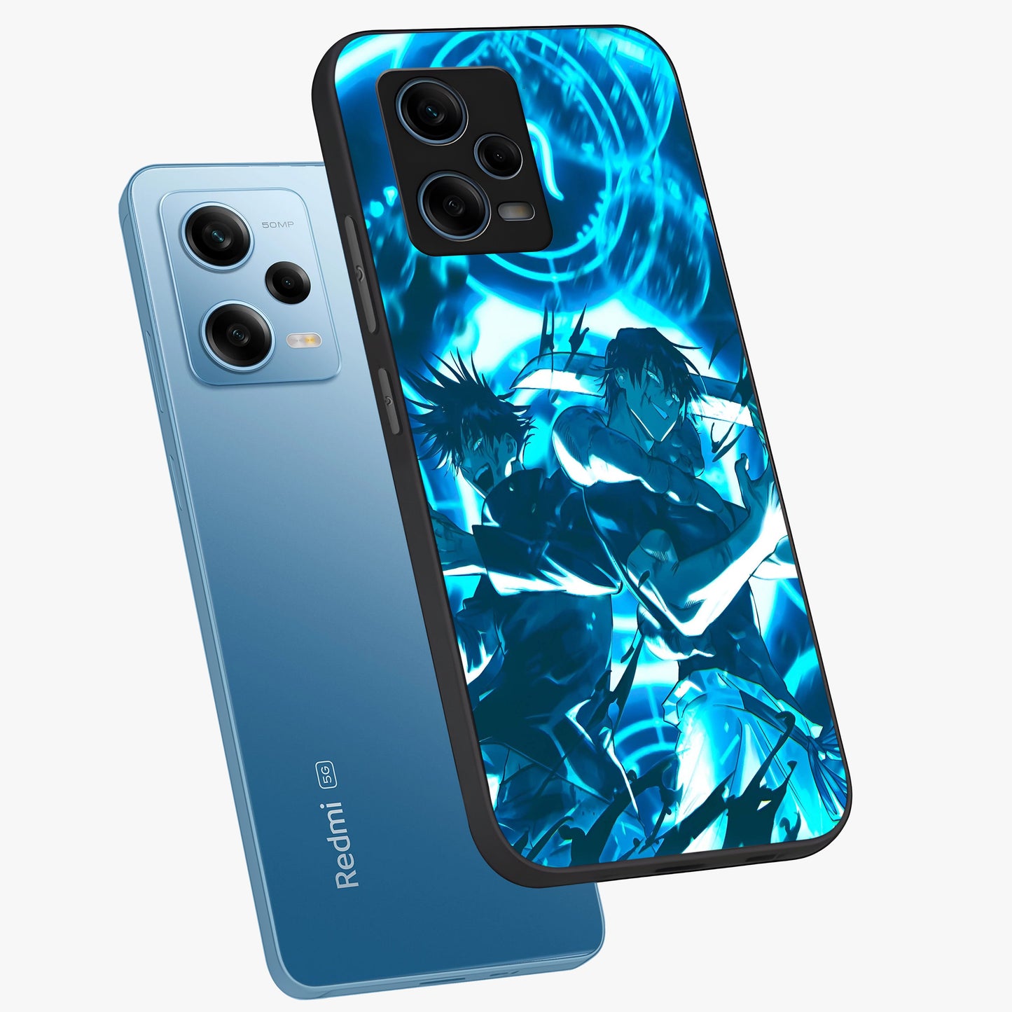 Cursed Energy Clash Glass Case displayed in angled mockup highlighting powerful battle inspired graphic with anime style aesthetic.
