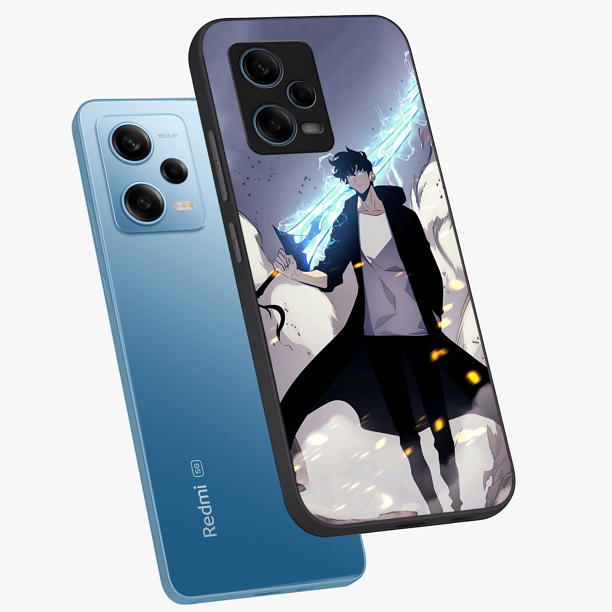 Dark Lightning Anime Warrior Glass Case displayed in angled mockup highlighting powerful lightning themed anime illustration.