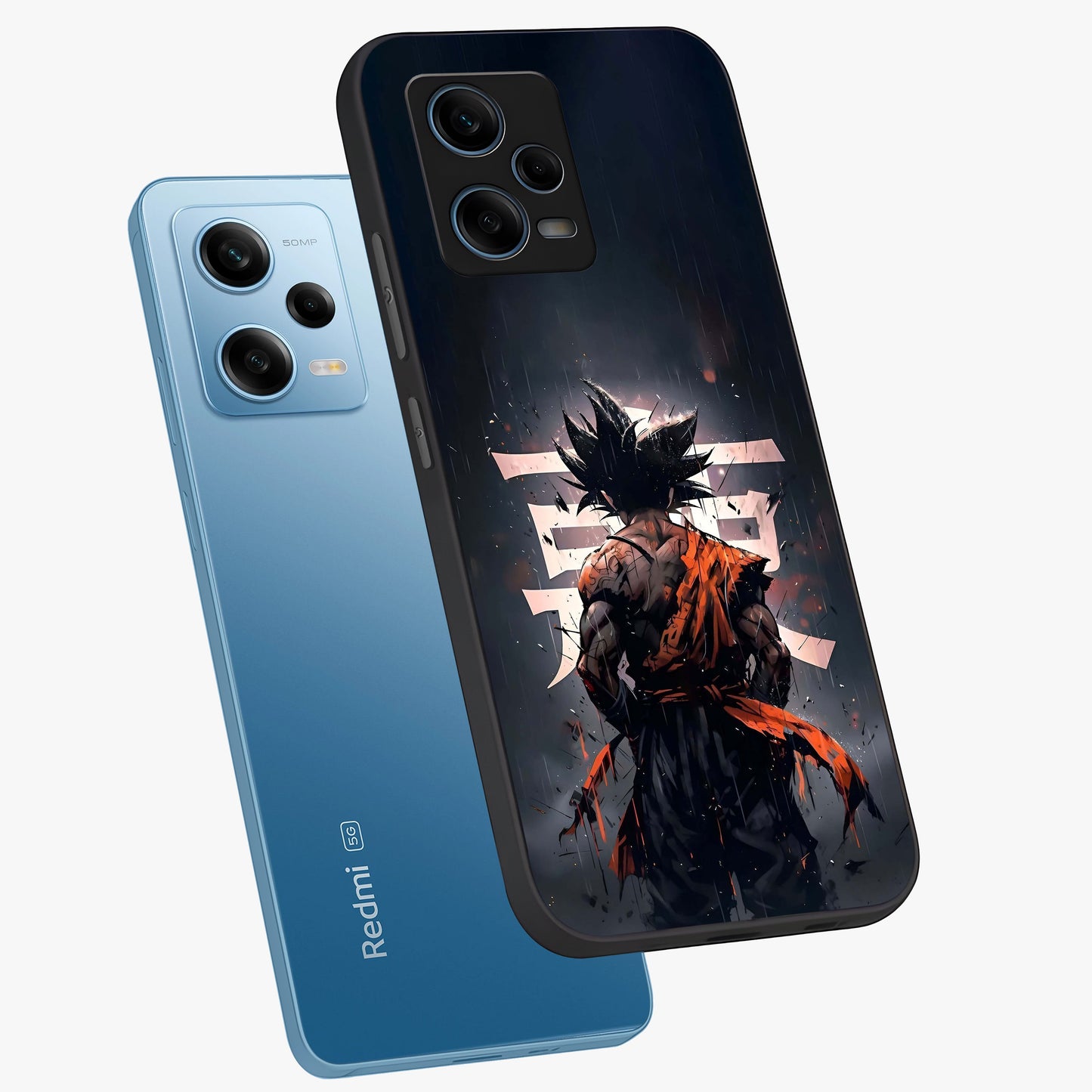 Dark Warrior In Rain Glass Case displayed in angled mockup highlighting dramatic warrior illustration with dark rain aesthetic.
